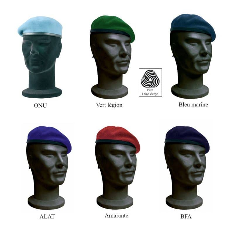 Béret Militaire Noir Taille 59 (7 1/4) - 100% Laine, Bandeau Cuir, Réglable, Style Classique
